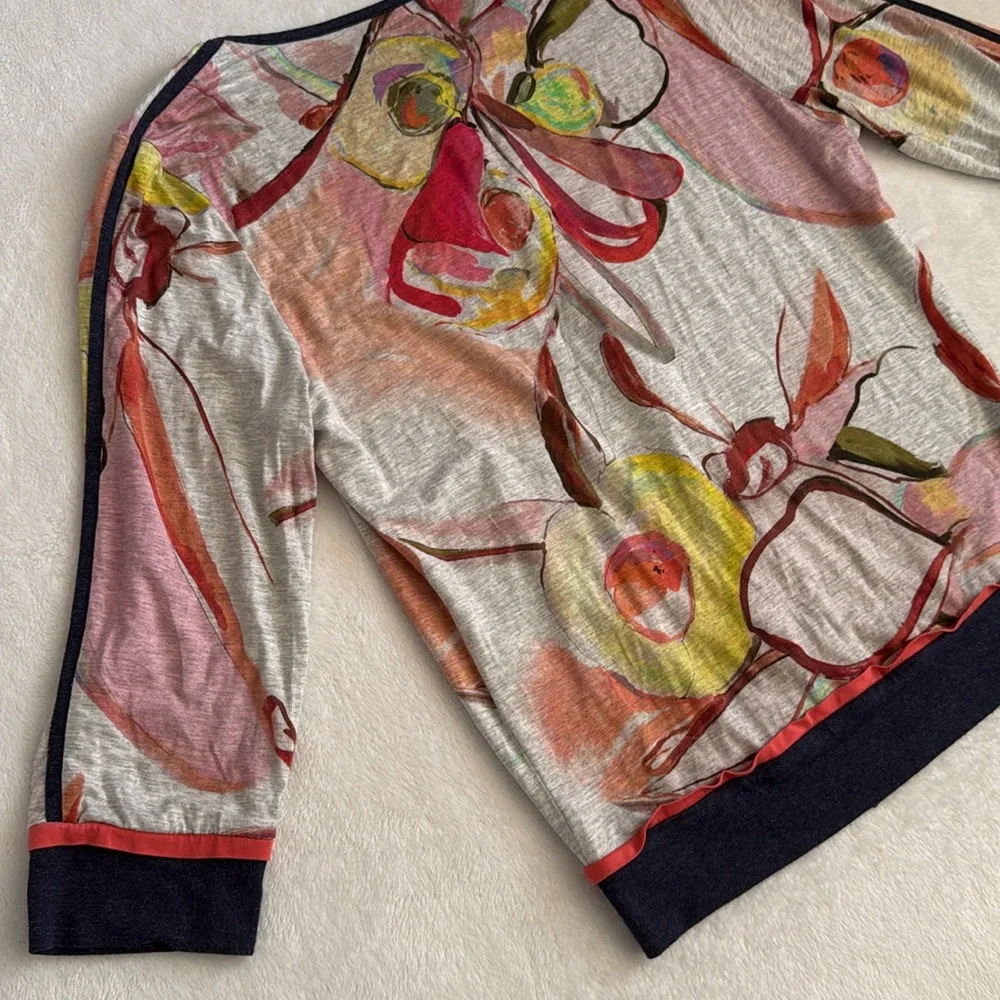 {Anthro} Cap Juluca by Aldo Martins | A New Story Zip Up 3/4 Sleeve Abstract Top - Picture 13 of 15